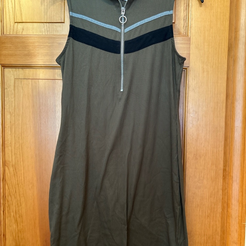 No Boundaries Olive and Black Midi Dress with Zipper